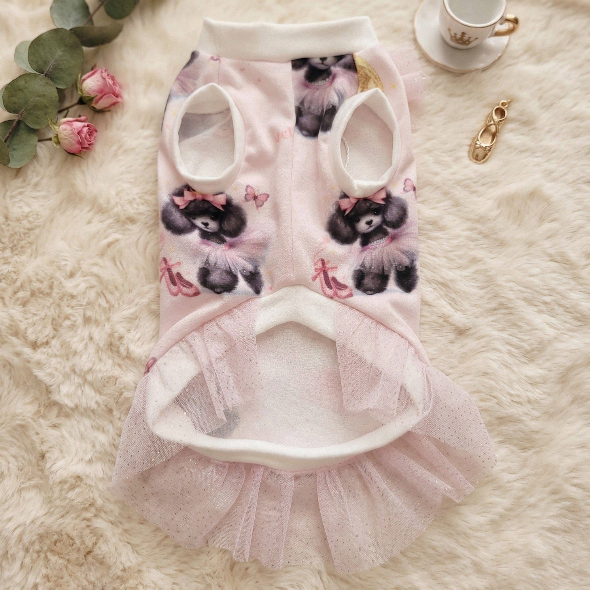 Dancer Rosy T-Shirt per Cani - Jersey Manopesca con Volant Tulle Glitter Ballerine